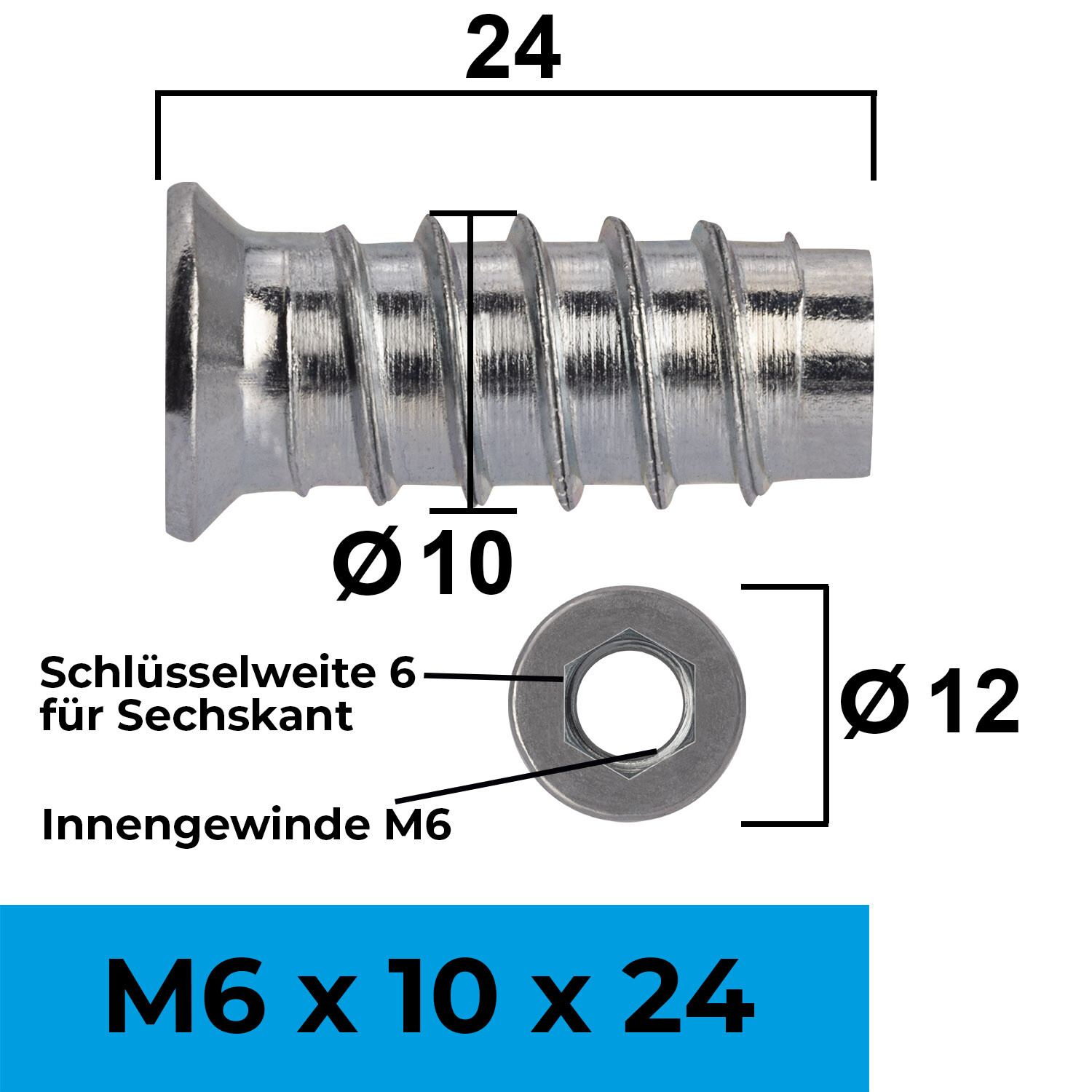 Schöne Einschraubmutter M8 Vorbohren Ebenbild