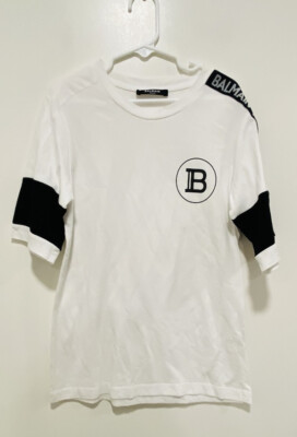 Balmain Short Sleeve T-shirt with logo and bands print Size 8 Great Condition