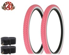 2 ALTA BICYCLE WIRE BEAD TIRES 26 x 2.125 PINK/WHITE HEAVY DUTY DIAMOND w/TUBES.