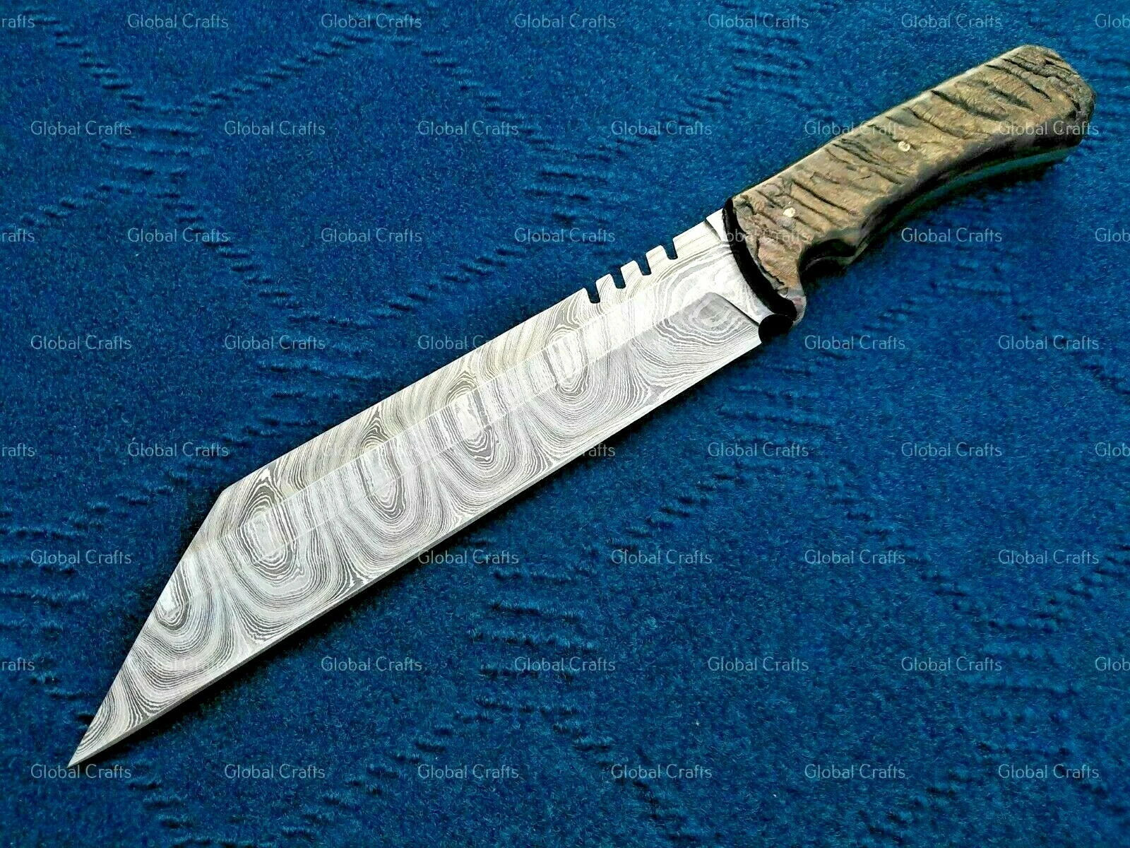 custom handmade Damascus steel beautiful forest Bowie hunting knife thriller