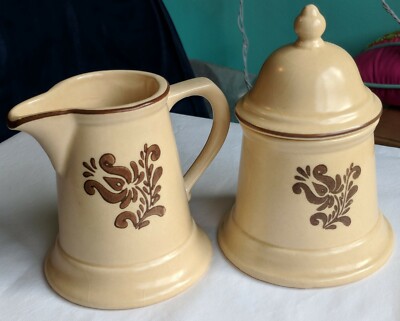 Pfaltzgraff Village Creamer And Sugar Set - Brown on Beige