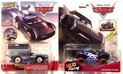Disney Pixar Cars~JACKSON STORM~XRS RACING~ROCKET & MUD RACING~Lot Of 2~New~NM
