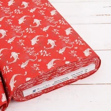 Threadart Cotton Quilting Fabric By The Yard - Vintage Collection - Red Koi Fish
