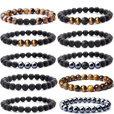 10Pcs Lava Rock Beaded Bracelet Tiger Eye Hematite Oil Diffuser Anxiety Bracelet