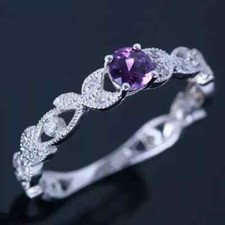 2Ct Round Lab-Created Amethyst Solitaire Engagement Ring 14K White Gold Plated