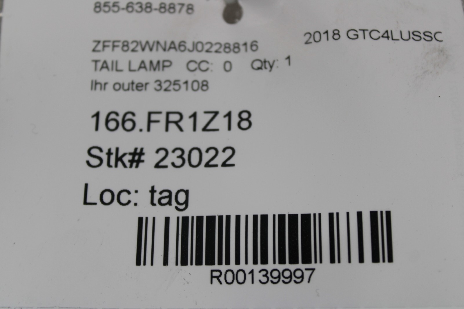Ferrari GTC4 Lusso, LH, Left, Outer Tail Lamp, Parts Only, Used, P/N 325108
