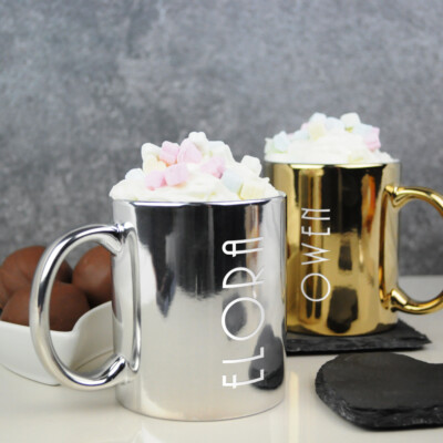 PERSONALISED Gift Metallic Ceramic Mug, Art Deco Coffee Tea Cup ANY NAME  UK