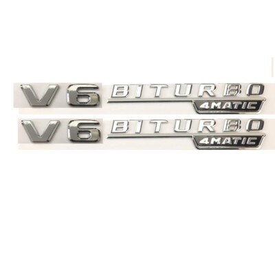 Chrome Letters V6 BITURBO 4MATIC Fender Emblems 1 Pair  for Mercedes Benz