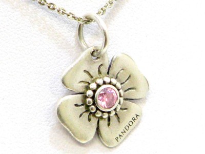 Pandora Kleeblatt Anhänger Glückssymbol mit Pink Stein Sterling Silber 925