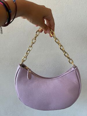 Tasche Handtasche Mini Bag Halbmond Damen Mädchen Echtleder Flieder