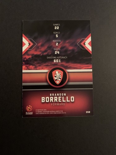 2016/17 Tap N Play A-league Brisbane Roar Brandon Borrello T Card #58 - Picture 2 of 2