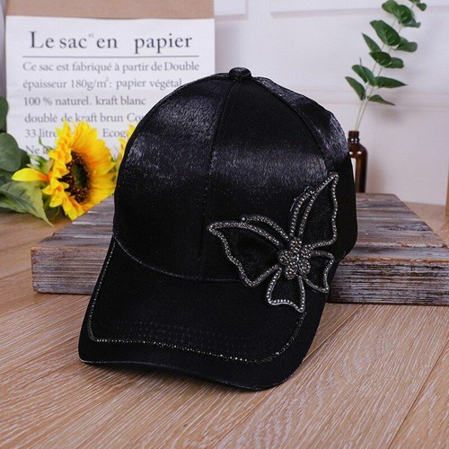 Women Crystal Baseball Cap Adjustable Snapback Embroidered Butterfly Travel Hats - Picture 9 of 11
