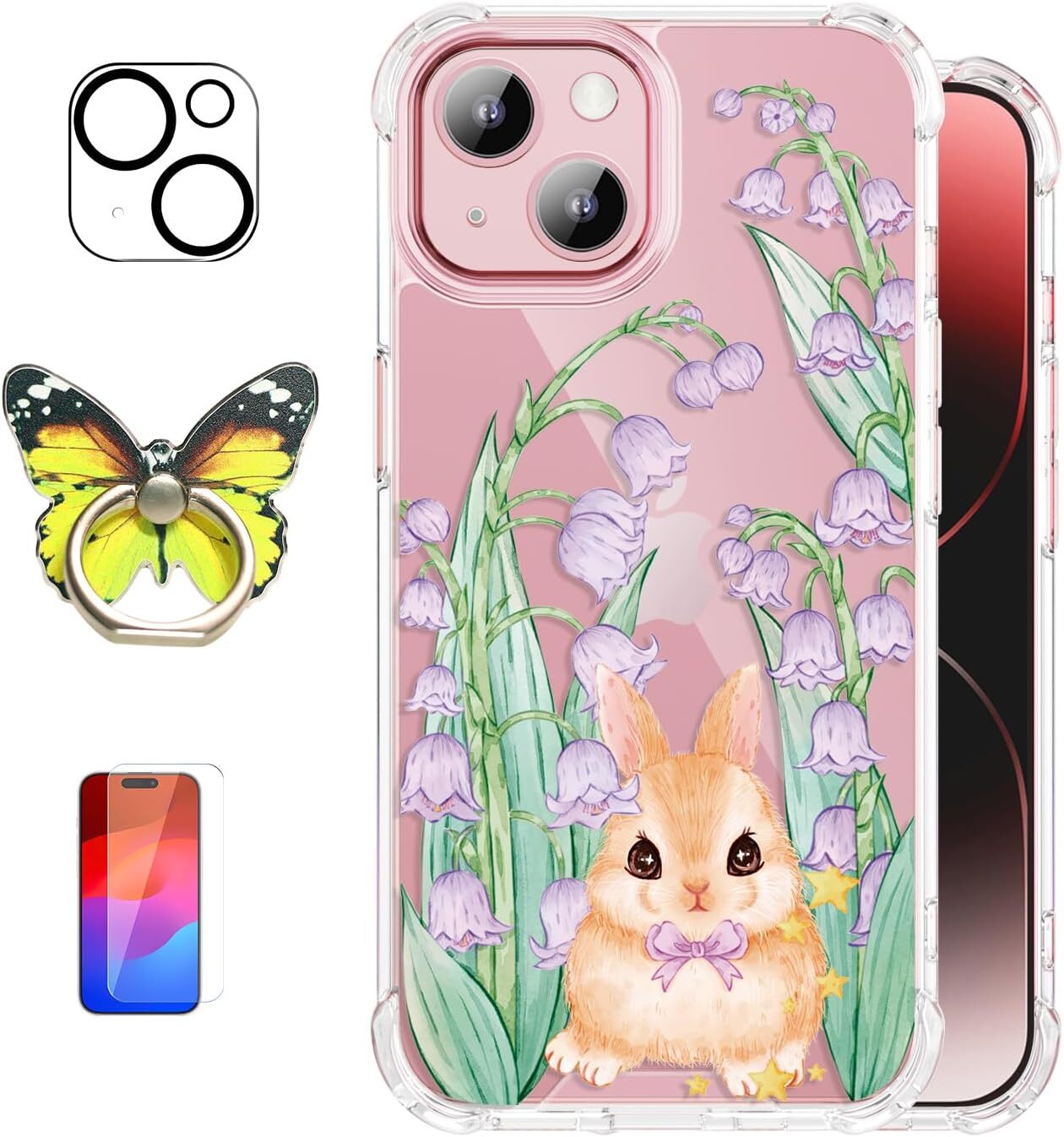 Designed for iPhone 15 Case with Tempered Glass Screen Protector Camera Lens-image