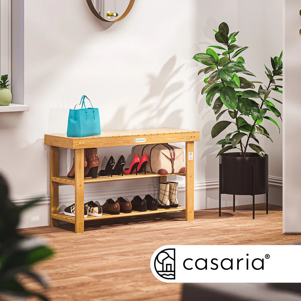 CASARIA® Schuhbank Schuhregal mit Sitzbank Schuhständer Bank Bad Regal Massiv - Bild 2 von 4