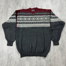 VTG NORWEGIAN DESIGNS MENS 90S FAIR ISLE SKI SWEATER HEAVY KNIT WOOL BLEND SZ L