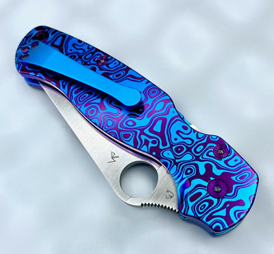 Spyderco Paramilitary 2 C81GP2 w/ Custom Titanium Flomascus HV Blue & Purple