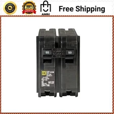 Circuit Breaker Square D 50 Amp 2 Pole Homeline Standard Trip Residential Black