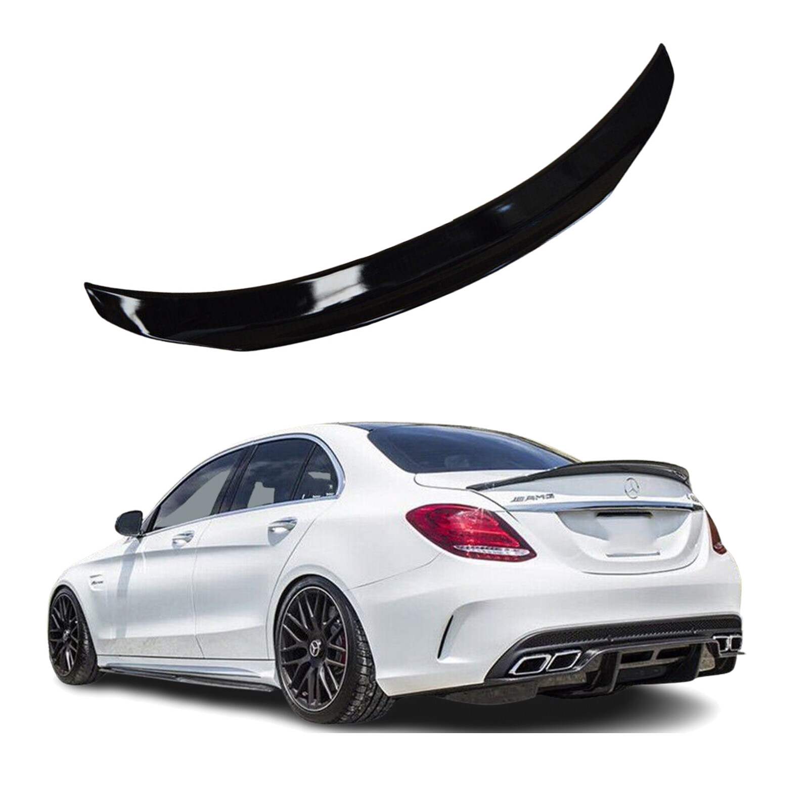 Rear Spoiler Suitable for MERCEDES C-Class W205, from 2014, Glossy Black, Wide