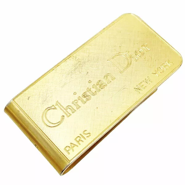 ■Authentique Christian Dior pince à billets logo logo ciseaux métal doré Christian