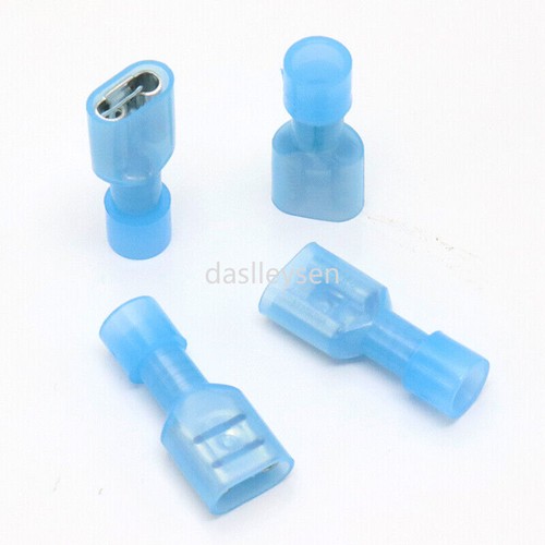 Blue Nylon Insulated Spade Connector Wire Crimp Female Terminals AWG16-14 Gauge  - Afbeelding 9 van 11
