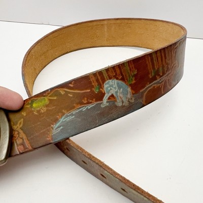 Vintage Brown Leather Painted Safari Animal Embossed Belt 