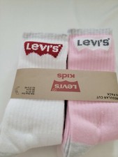 Levi  s Girls Socks Regular Cut New W/ Tags 6 Pack Size 5/7Y Pink, White,  Grey