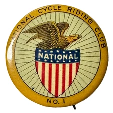 National Bicycle Riding Club 1.5" Celluloid Pinback Button c1910s  Eagle Flag