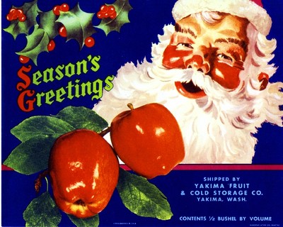 Yakima Season's Greetings Santa Claus Christmas #2 Apple Fruit Crate Label Print
