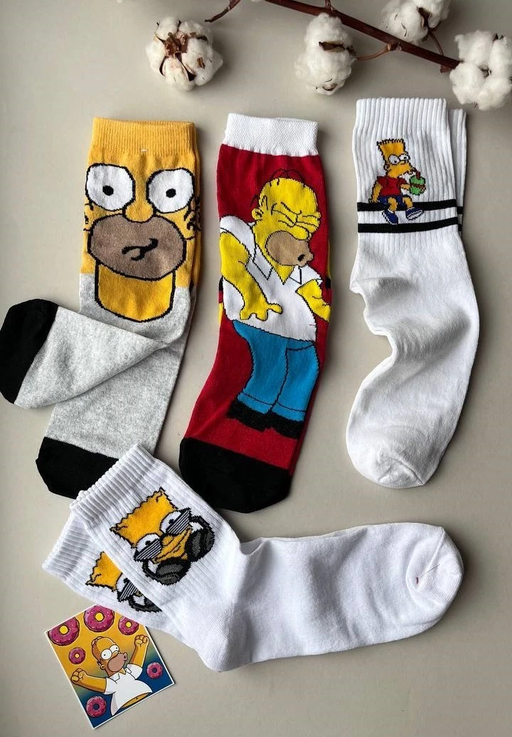 Simpsons Socks Gift Set: 4 Pairs Fun Crew Socks, Gift for Him, Her, Men socks