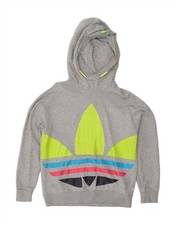 ADIDAS Womens Graphic Hoodie Jumper UK 12 Medium Grey Cotton BM13