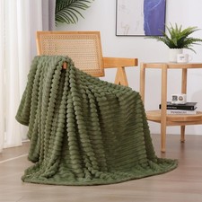 Olive Green Fleece Throw Blanket 50x60 inch, Soft Cozy Plush Microfiber Warm