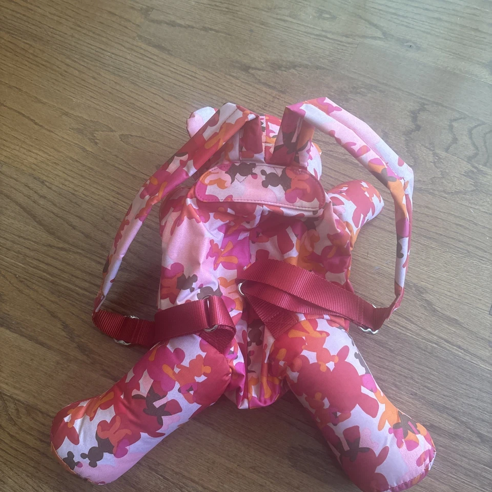 🧸NUEVA SIN ETIQUETAS RARA🧸 MOCHILA Oso de peluche de peluche de nailon rosa/naranja camuflaje Foto 3 de 4