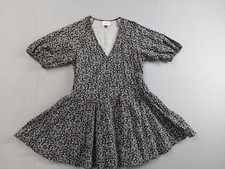 Universal Thread Women Mini Dress S Black Floral V Neck Bell Sleeve Pullover