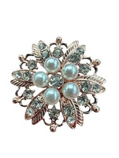 Rose Gold Sparkly Brooch Faux Pearl Rhinestone Crystal Bride Flower Bouquet Pin