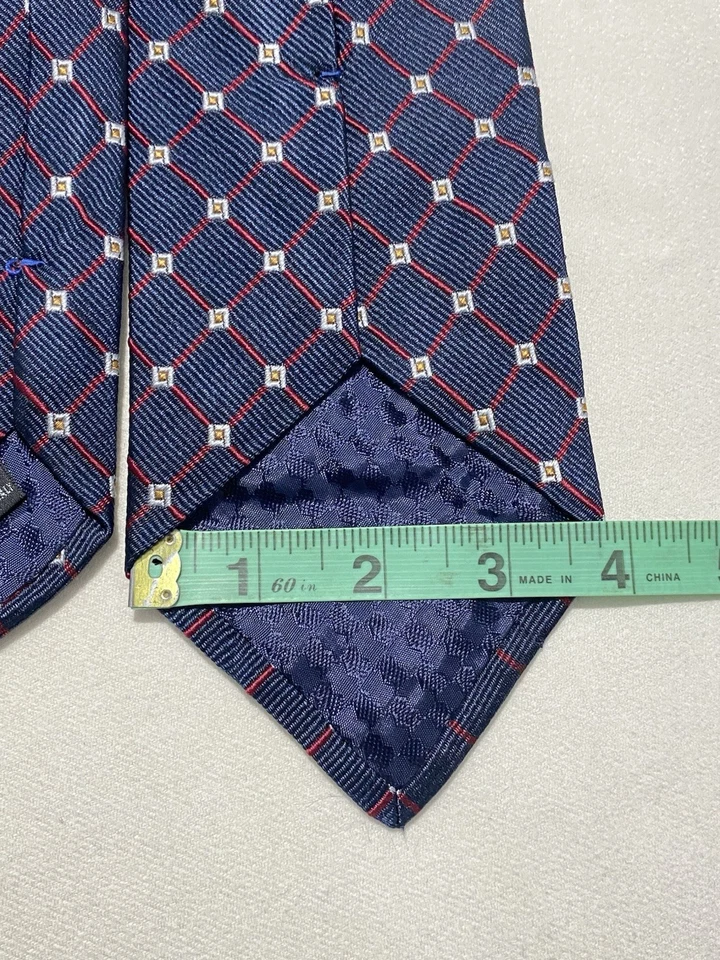 Corbata de hombre BATTISTONI azul geométrico de lujo. Hecho en Italia. Ec Foto 4 de 4