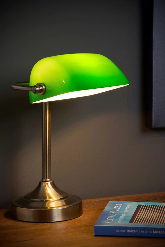 Lampe De Bureau Art Nouveau En Verre Vert Bronze Vert 30 Cm E14 - Photo 4/4