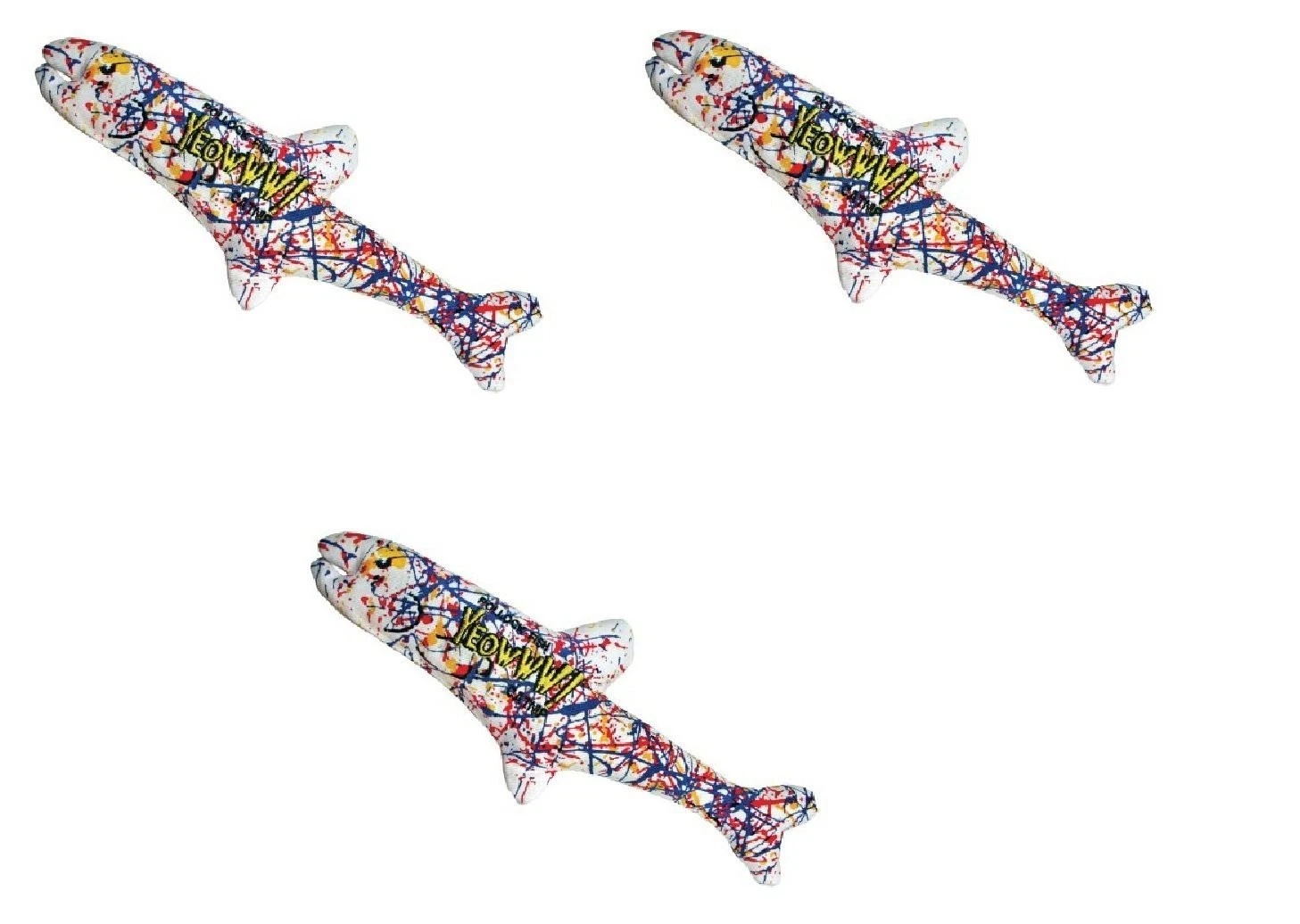 Yeowww Pollock Fish Catnip Toy 3 Pack 10 Inch Multicolored Cat Toys USA Made