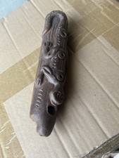 Vintage Pre-Columbian Style Clay Flute Terracotta Lizard Ocarina Tribal Folk Art