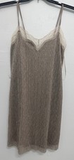ZARA Collection S Metallic Pleated Slip Dress Lace Trim Taupe Shimmer