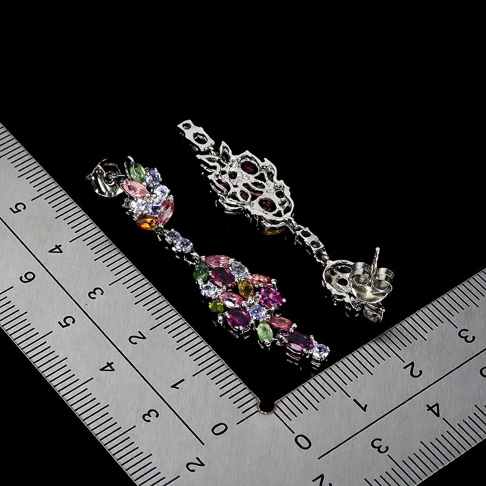 Pendientes de plata de ley 925 ovalados rodolita turmalina piedras preciosas naturales joyería Foto 3 de 4