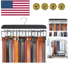 Belt Hanger for Closet Max 42 Belts, Sturdy Wood Belt Rack Closet Accessories...