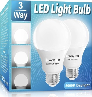3 Way LED Light Bulbs 30/70/100W A19 5000K Daylight E26 Base 2 Pack
