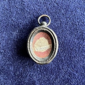 Antique Catholic St. Vincent de Paul Reliquary Relic Pendant Theca