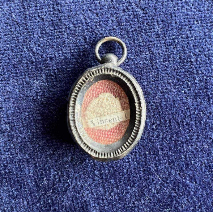 Antique Catholic St. Vincent de Paul Reliquary Relic Pendant Theca