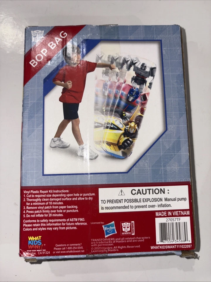 TRANSFORMERS 34.5” Bop Bag Hasbro Exercise Fun Soft Safe Fun New NIB What Kids - Image 2 of 2