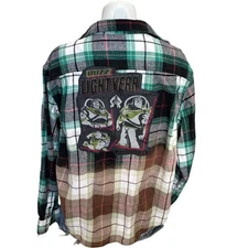 Toy Story Plaid Flannel Shirt LARGE Oversized Buzz Lightyear Unique Disney