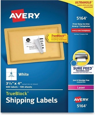 TrueBlock(R) Shipping 3-1/3x4in labels White 600/BX - 1EA