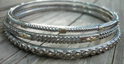 Gabriel & Co New York Sterling Silver 925 & 18k Gold Set of 3 Bangle Bracelets