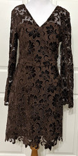 NWT Kensie size 4 Brown Lace Floral long Sleeve v-neck Sheath Dress