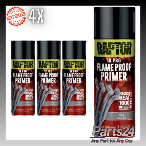 4x Raptor Flameproof Primer Grey Aerosol RFLPG/AL High Heat Resistant Undercoat